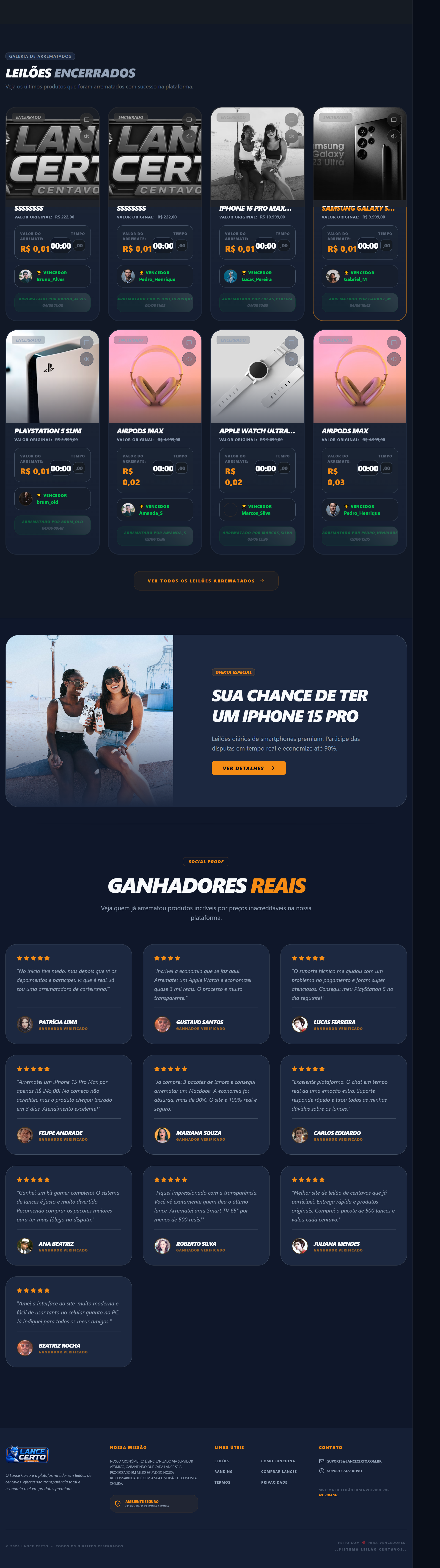 Galeria de Arrematados — sistema leilão de centavos
