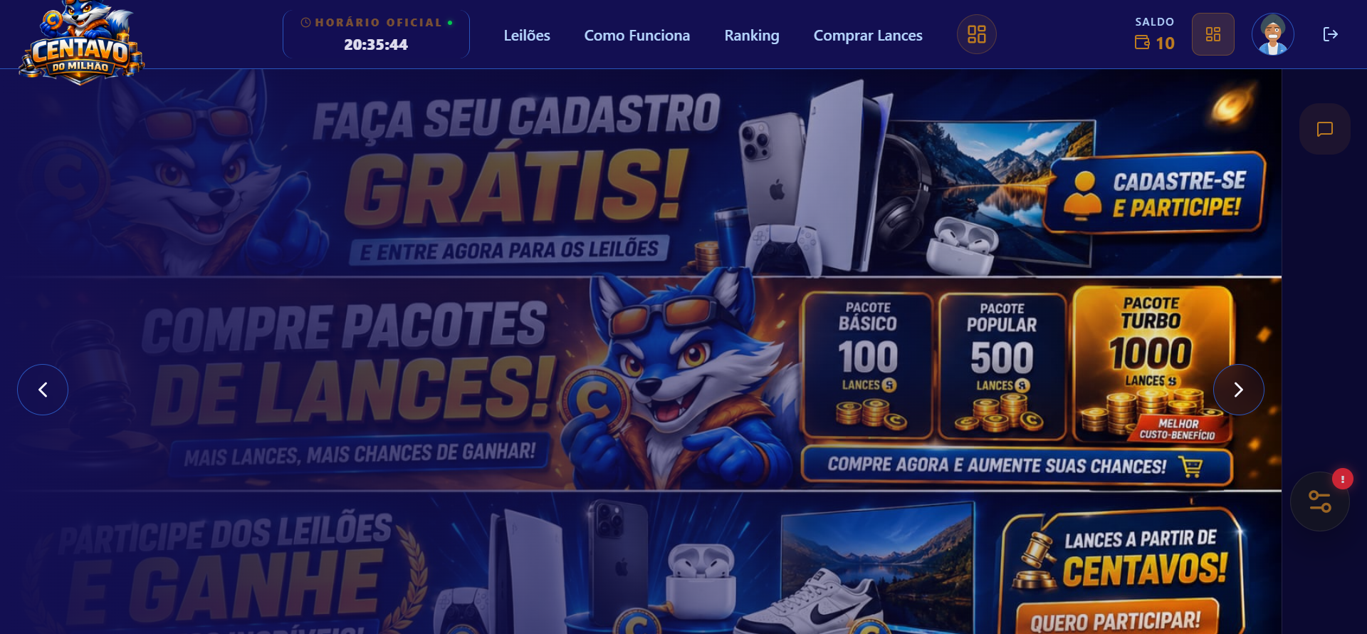 Pacotes de Lances — sistema leilão de centavos