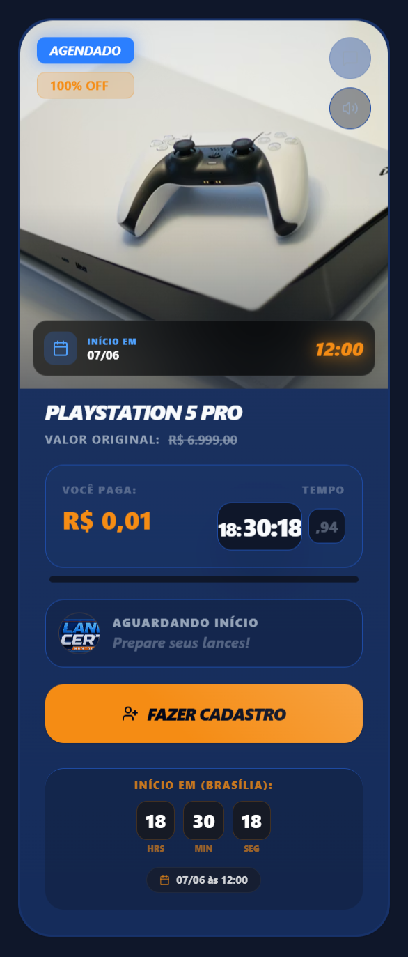 Experiência Mobile — sistema leilão de centavos