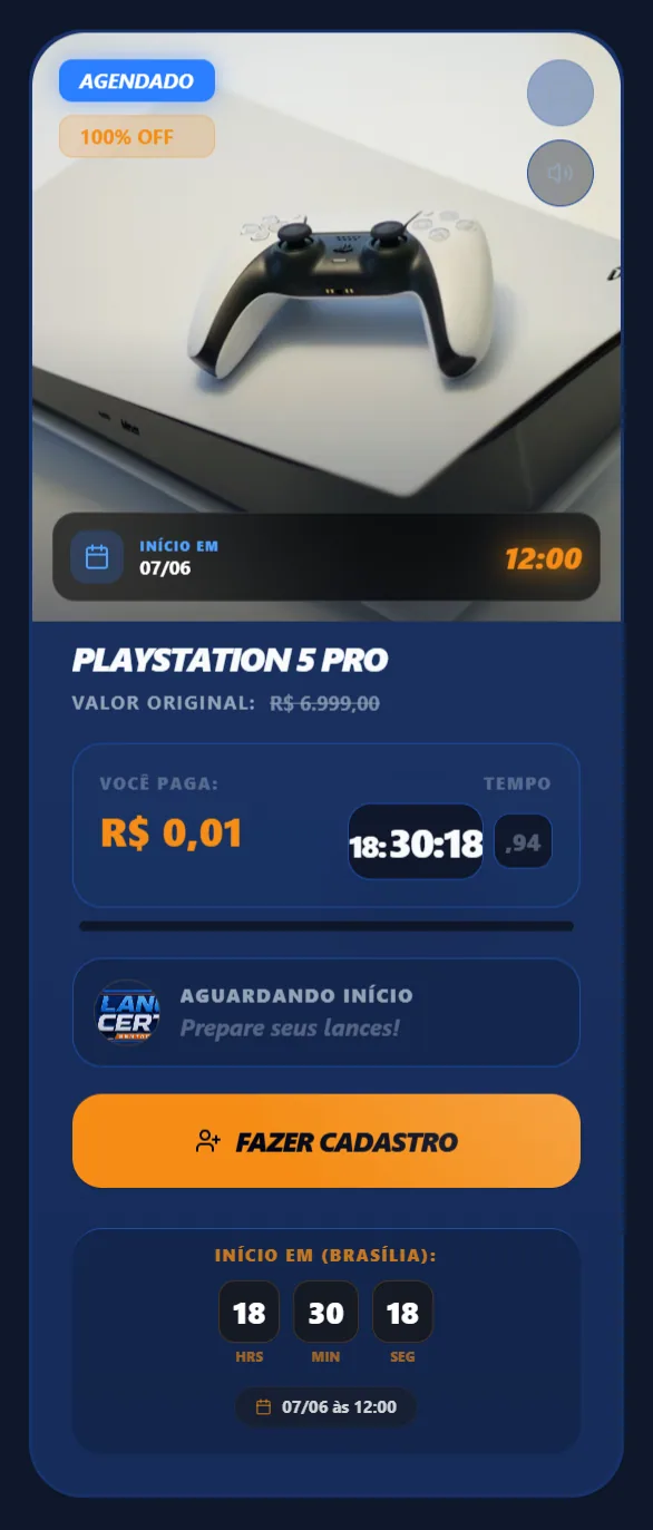 Experiência Mobile — sistema leilão de centavos