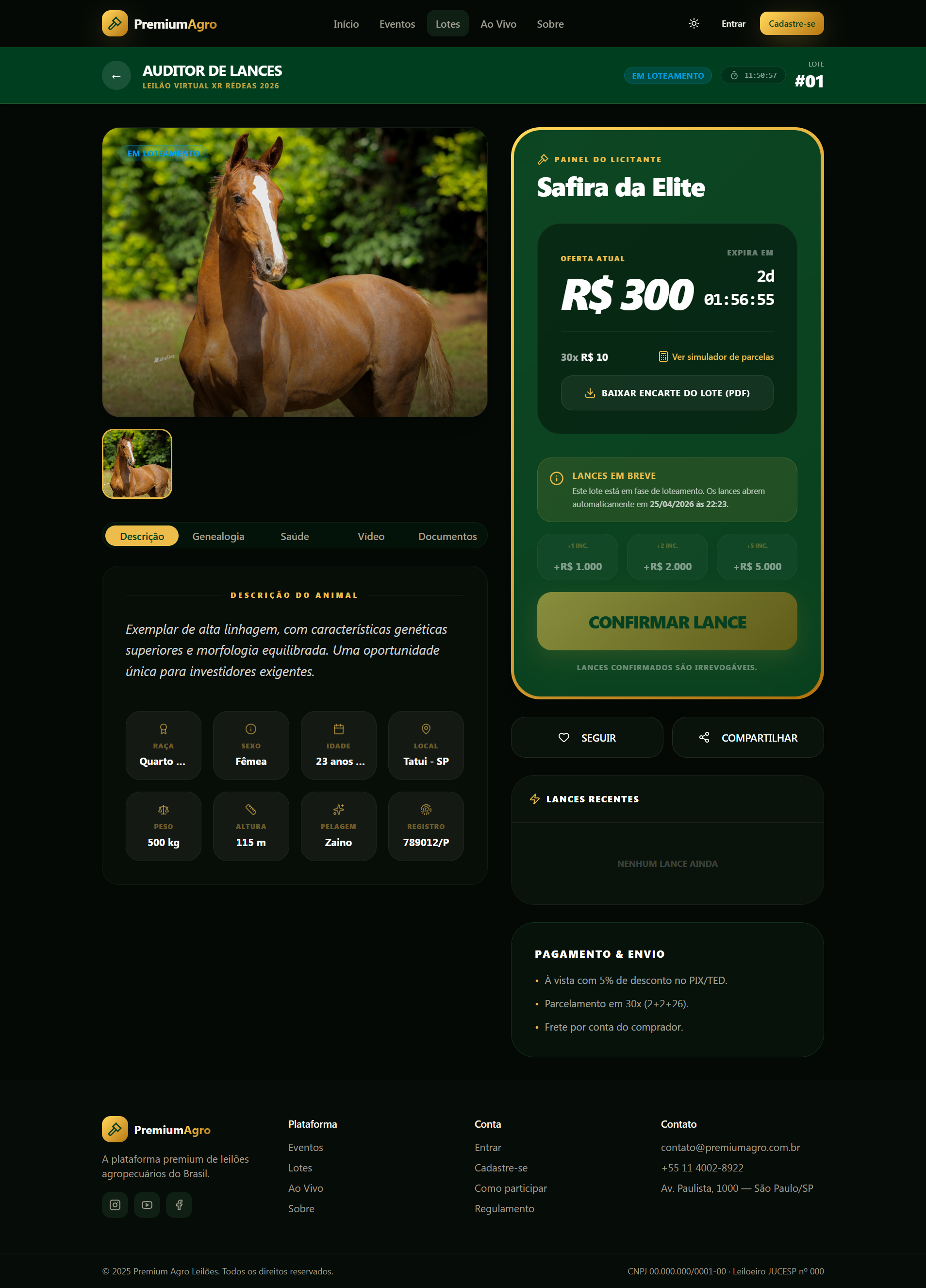 Vitrine do Animal Premium — Plataforma Premium