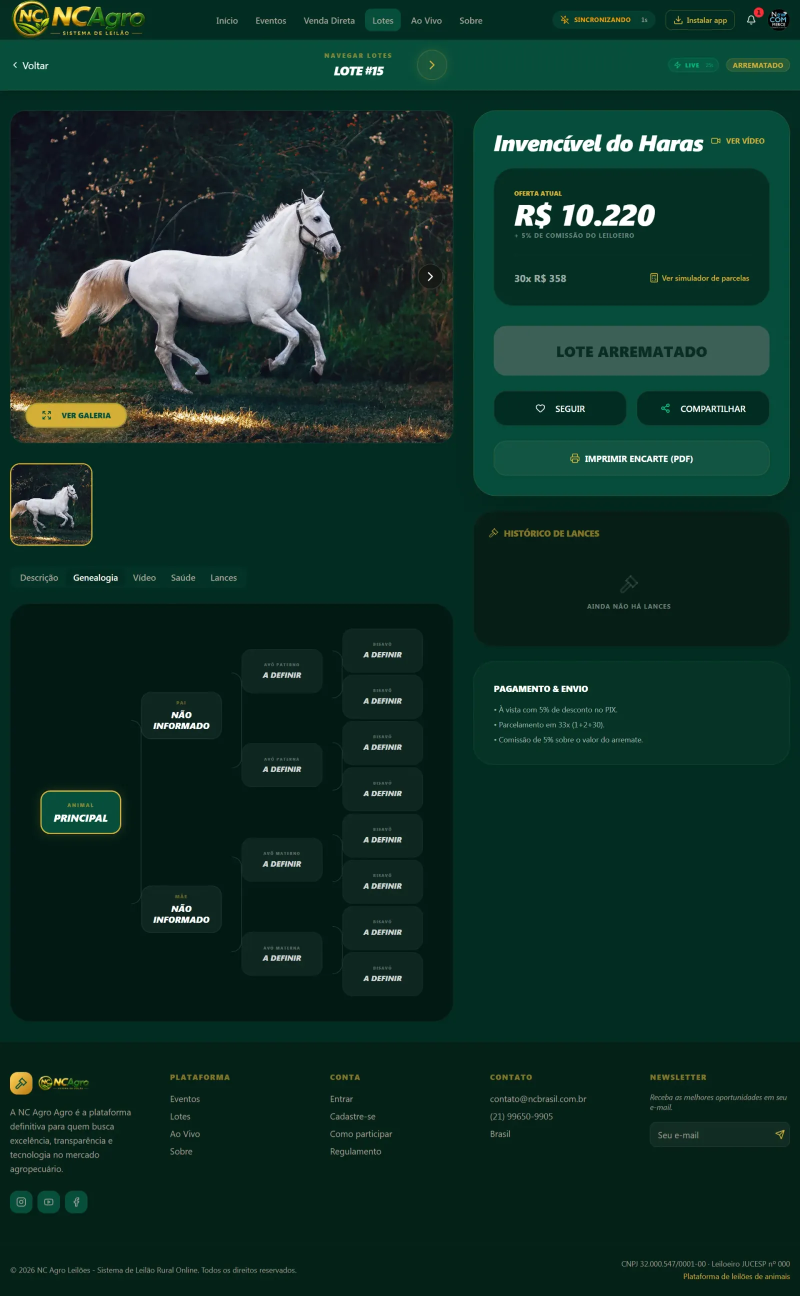 Sistema de Gestão de Criação de Cavalos: Controle de Cabanha, Genealogia e Arremate