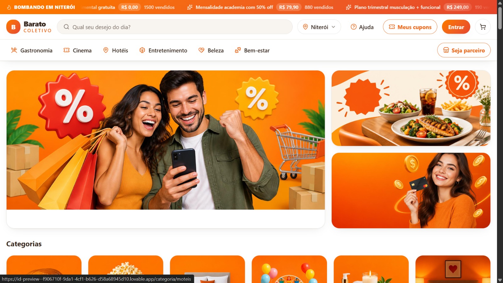 Design Personalizado — sistema de cupom de desconto, sistema de ofertas, plataforma de compras coletivas, cupom com QR Code