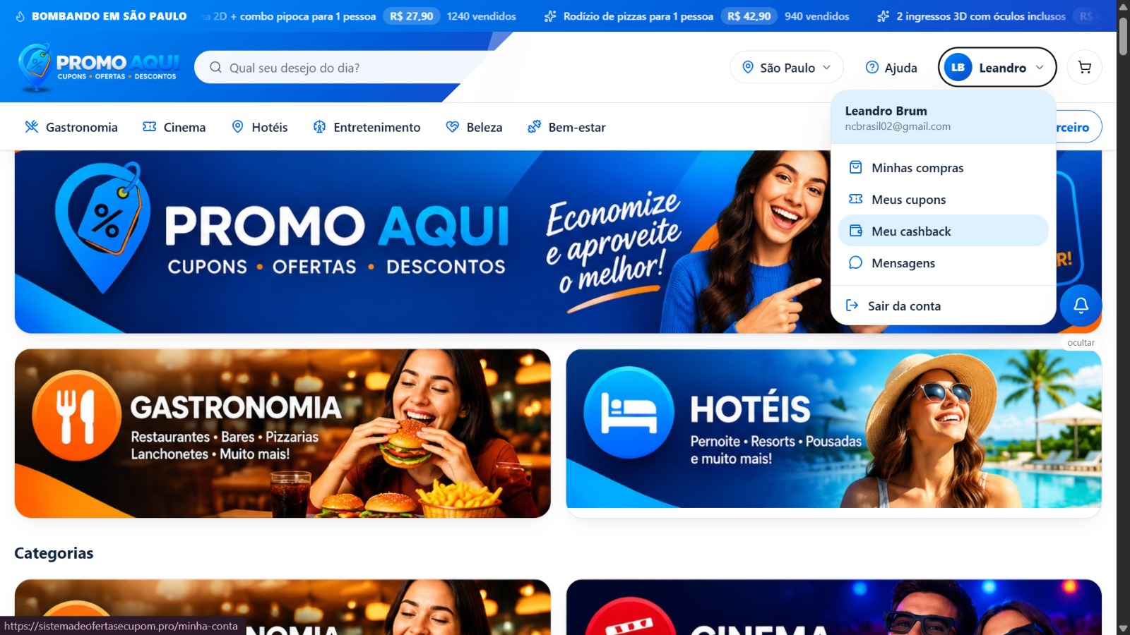 Oferta do Dia — sistema de cupom de desconto, sistema de ofertas, plataforma de compras coletivas, cupom com QR Code