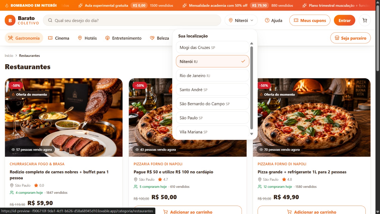 Ofertas por Categoria — sistema de cupom de desconto, sistema de ofertas, plataforma de compras coletivas, cupom com QR Code