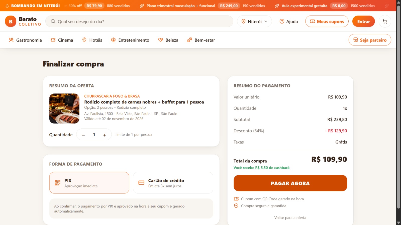 Vitrine de Ofertas — sistema de cupom de desconto, sistema de ofertas, plataforma de compras coletivas, cupom com QR Code