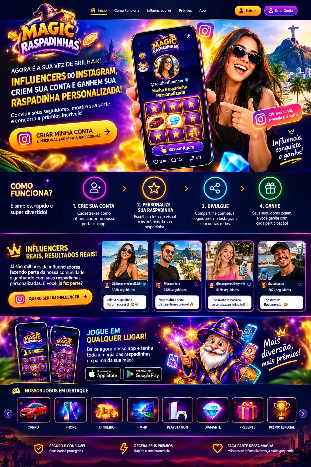 Arte e personalização visual das raspadinhas do projeto Magic Raspadinhas com tema mágico de cassino