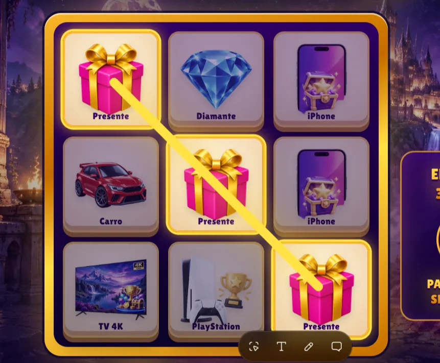 Tela de raspagem de uma raspadinha online em jogo com efeitos de revelação de prêmio