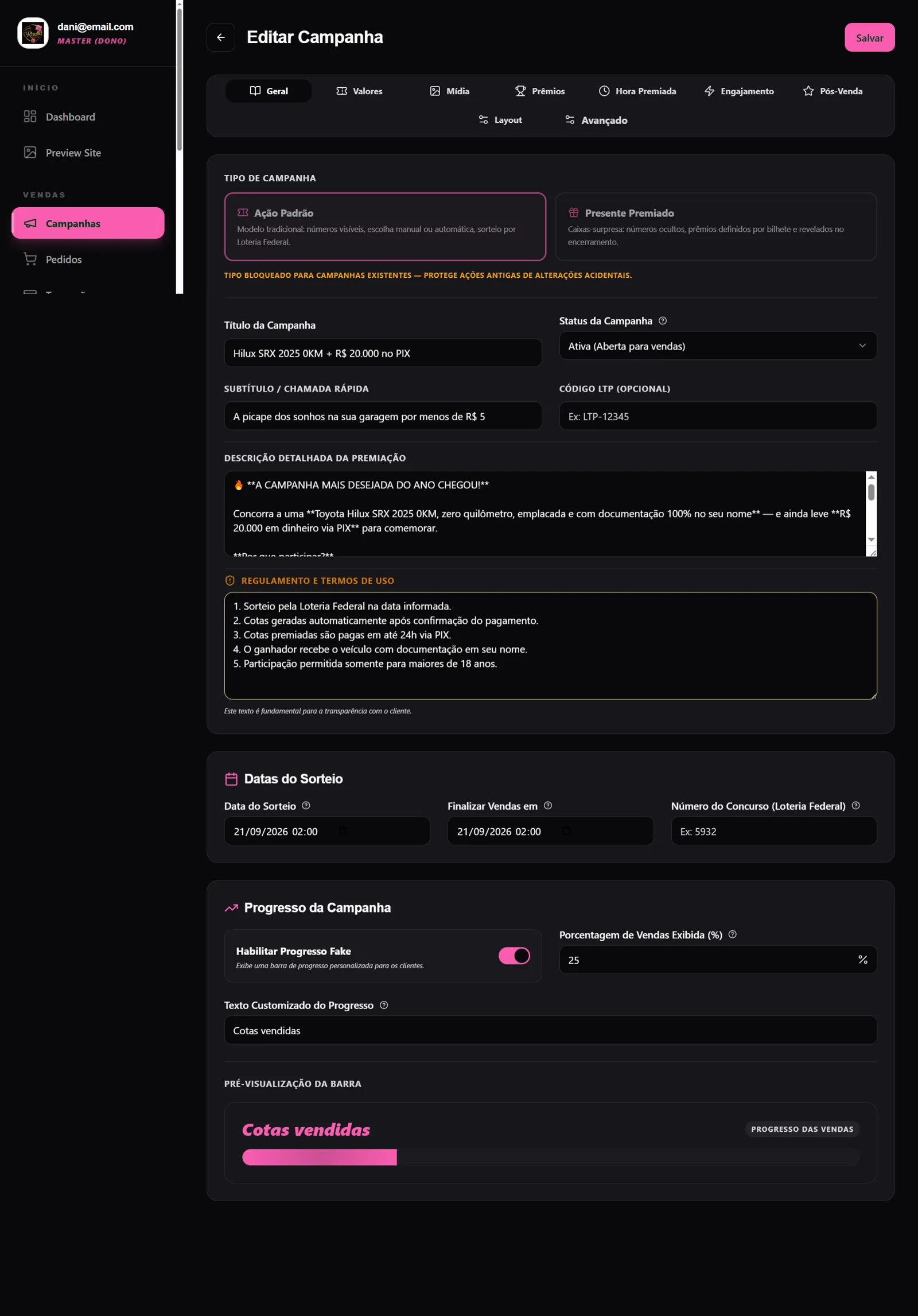 Seleção de Cotas — Sistema de Rifas Online WordPress