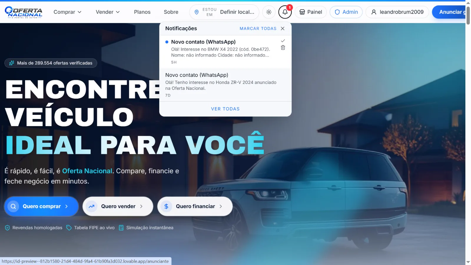 Página Inicial Premium — Portal de Veículos Online