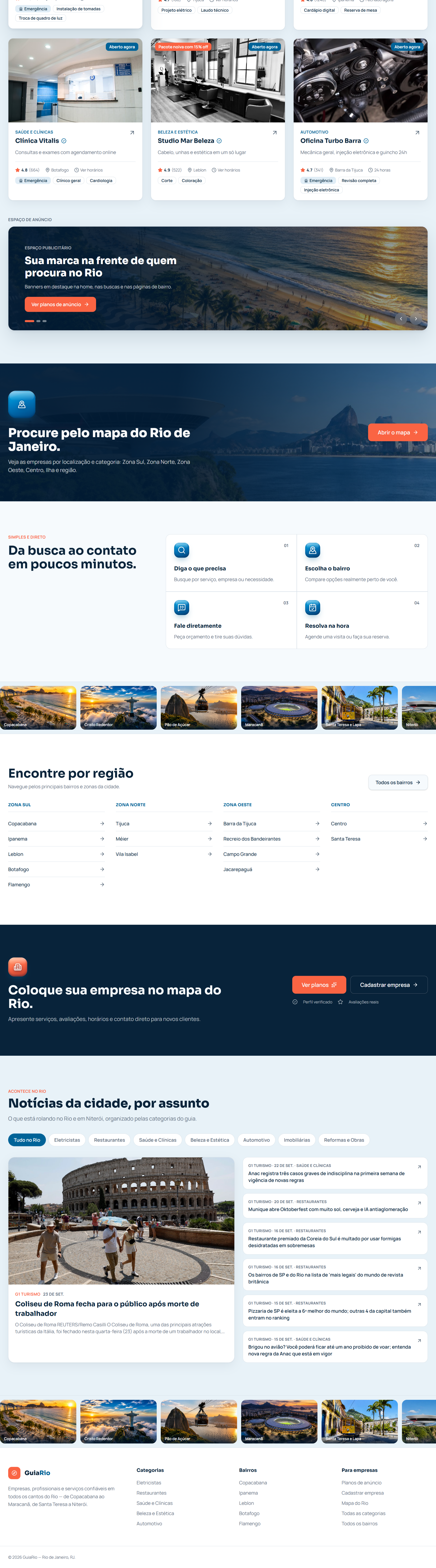 Guia da cidade online responsivo com ranking de empresas mais avaliadas e destaques da primeira página
