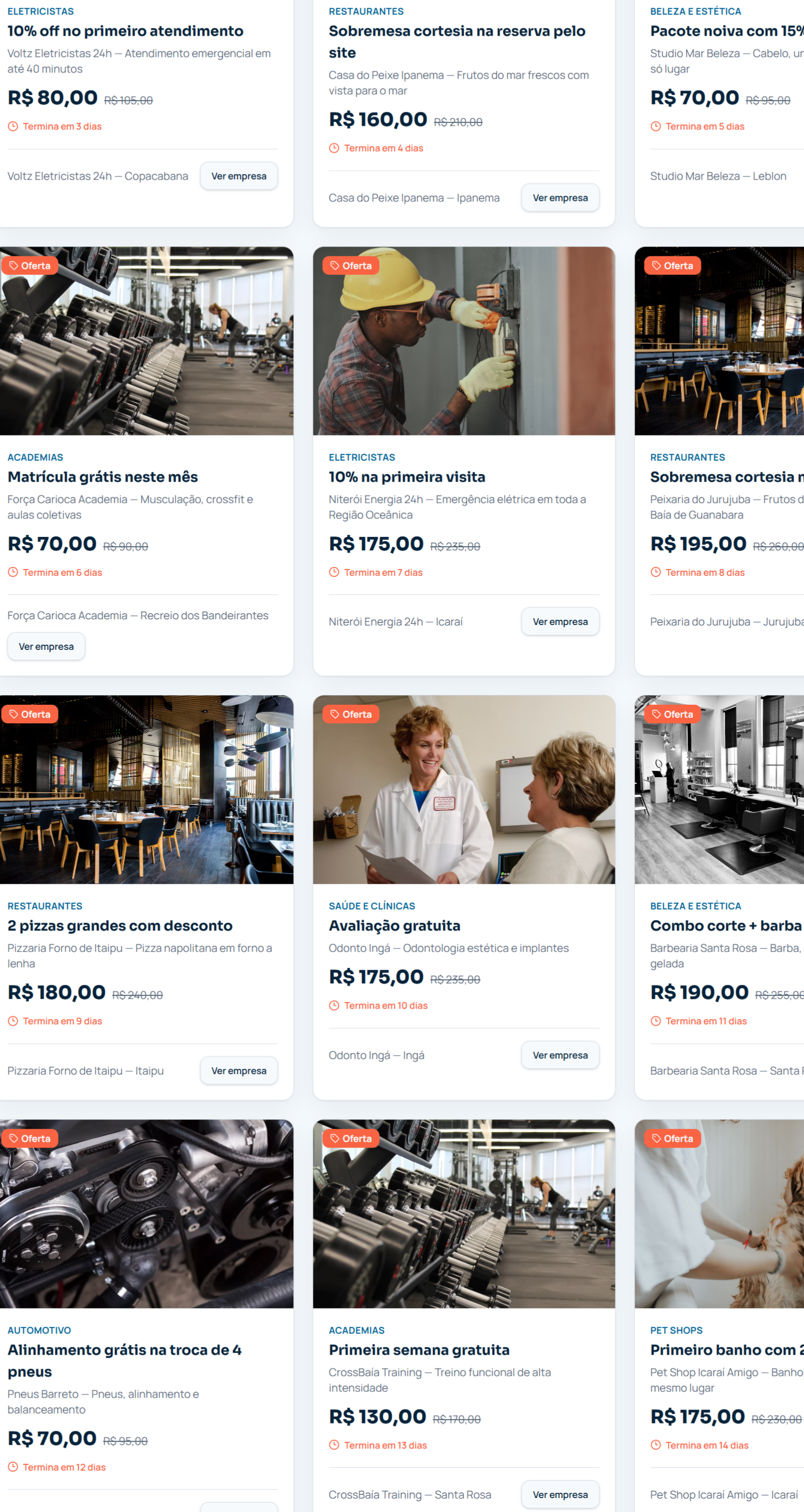 Busca inteligente por bairro e ofertas por tempo em sistema de guia comercial com SEO local por categoria e bairro